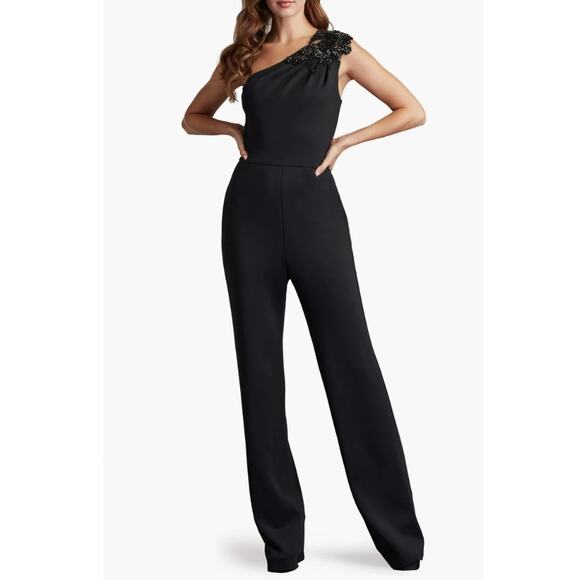 SHO by Tadashi Shoji Beaded Appliqué One-Shoulder Jumpsuit Size XL NWT - Picture 1 of 16